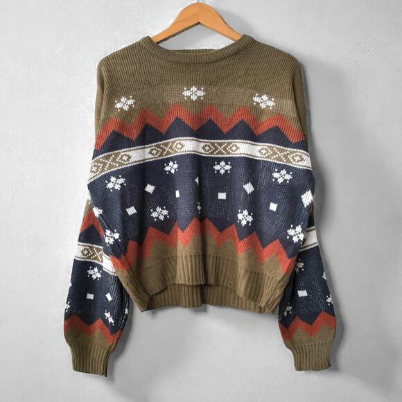 90s Southwestern Earthy Sweater Lodge Cabincore Americana Olive Rust Burnt L - Picture 3 of 10